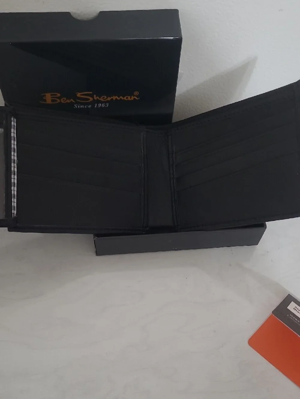 Ben Sherman Black Slim Genuine Leather  Traveler Passcase with Silver Logo Plate